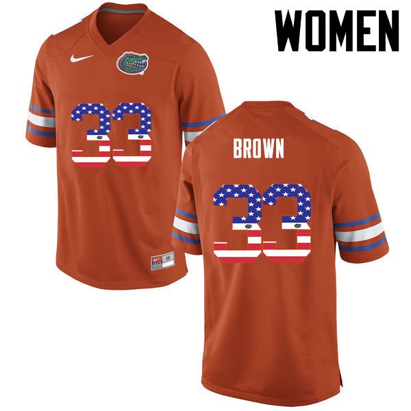 Florida Gators Women #33 Mack Brown College Football USA Flag Fashion Orange